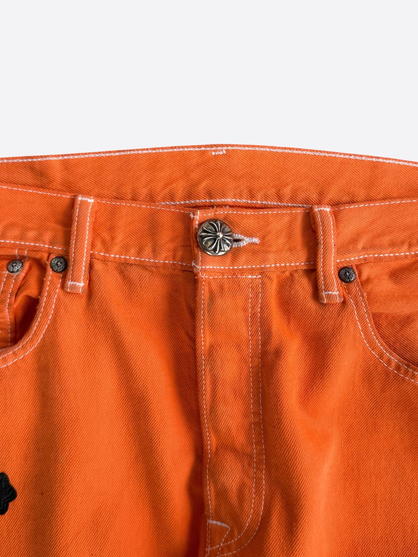 Chrome Hearts Orange & Black Cross Patch Jeans