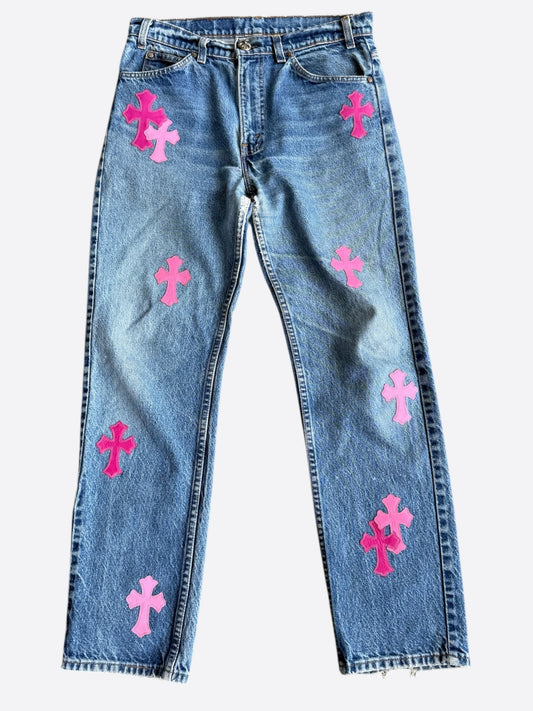 Chrome Hearts Levis Blue & Pink Cross Patch Jeans