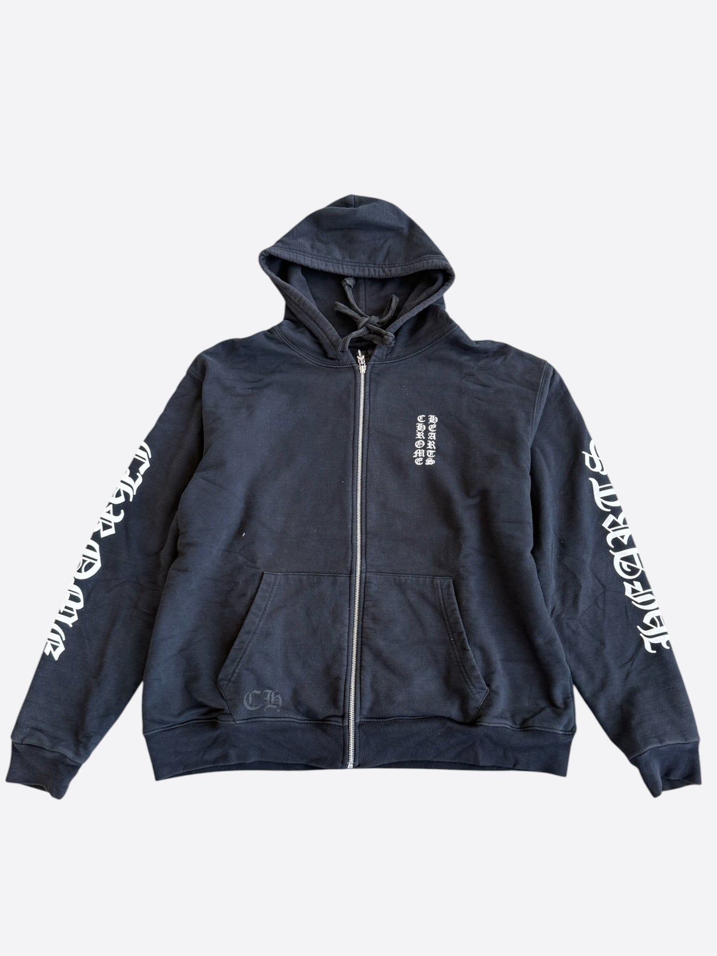 Chrome Hearts Black & White Script Logo Thermal Zip Up Hoodie