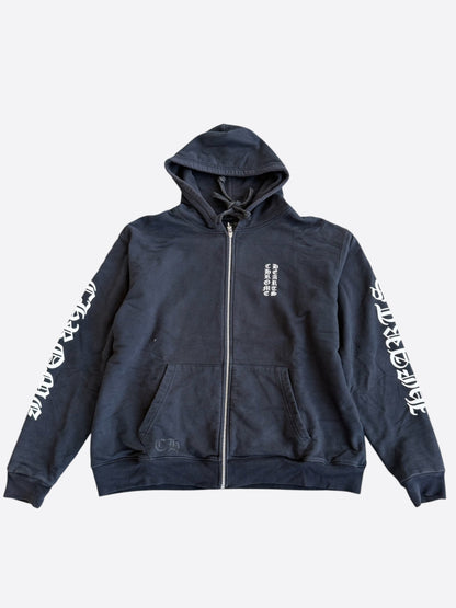 Chrome Hearts Black & White Script Logo Thermal Zip Up Hoodie