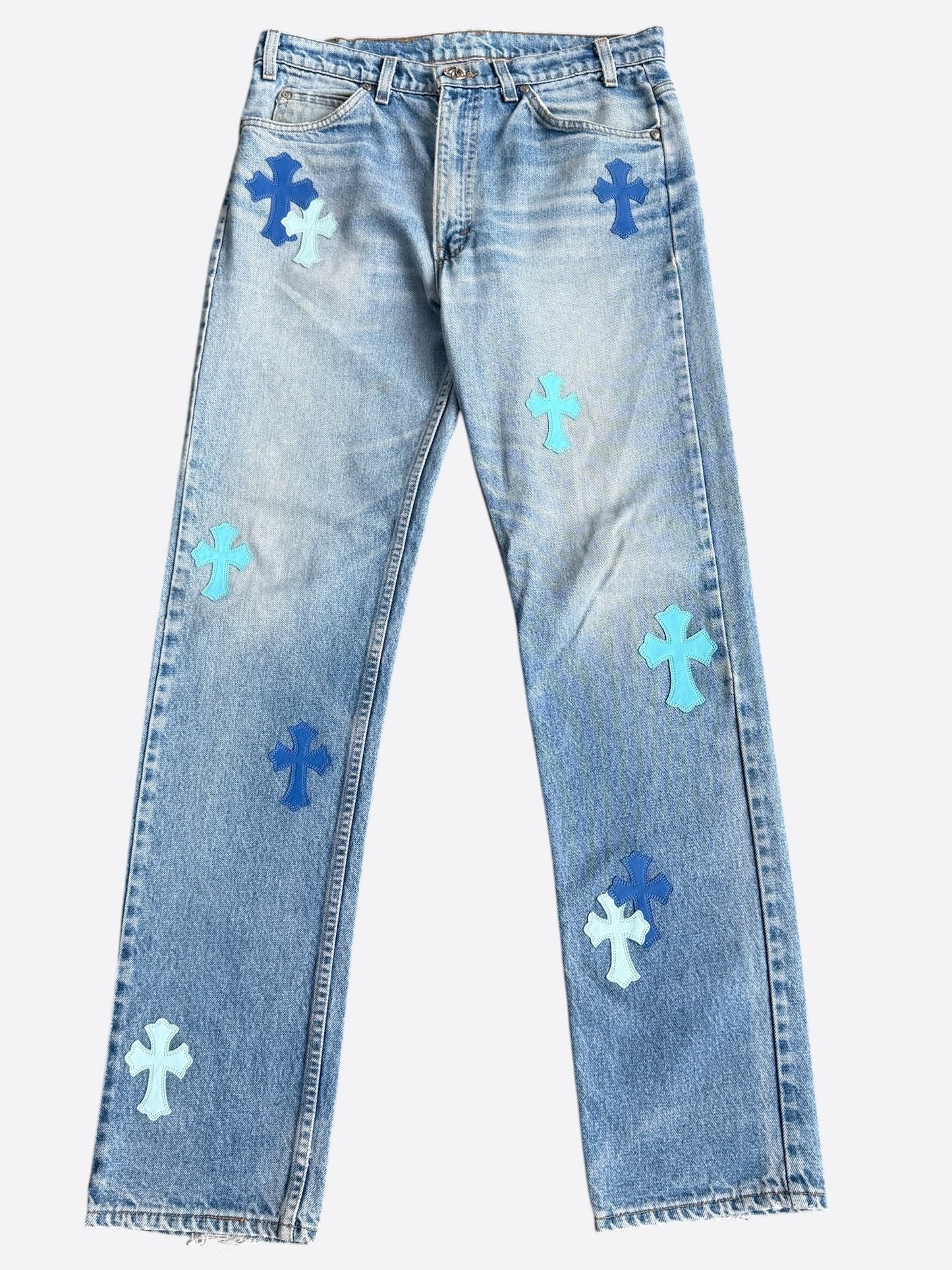 Chrome Hearts Levis Blue & Light Blue Cross Patch Jeans