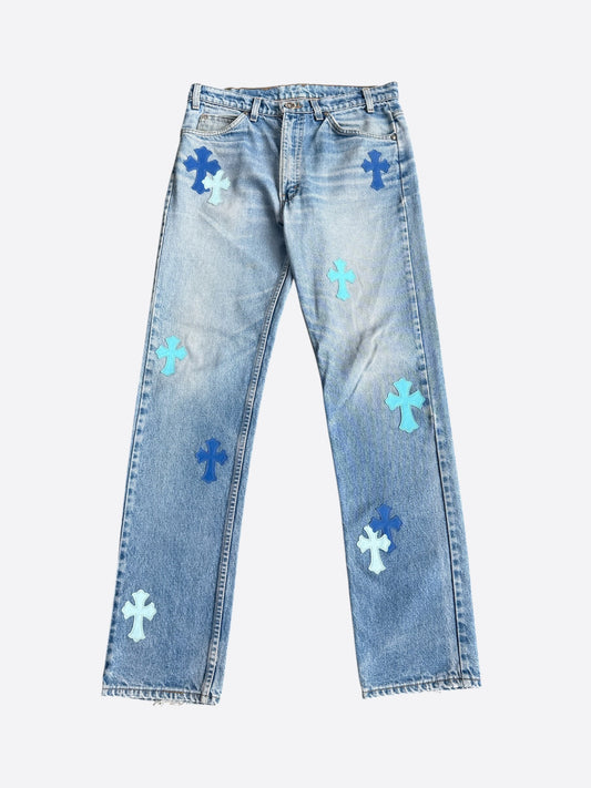Chrome Hearts Levis Blue & Light Blue Cross Patch Jeans