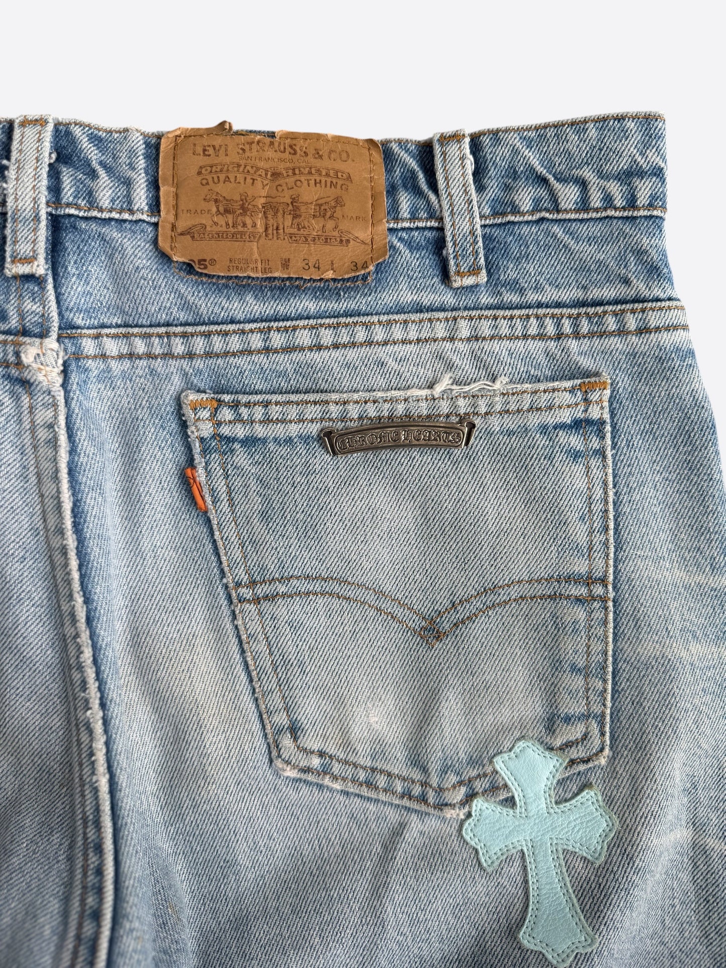Chrome Hearts Levis Blue & Light Blue Cross Patch Jeans
