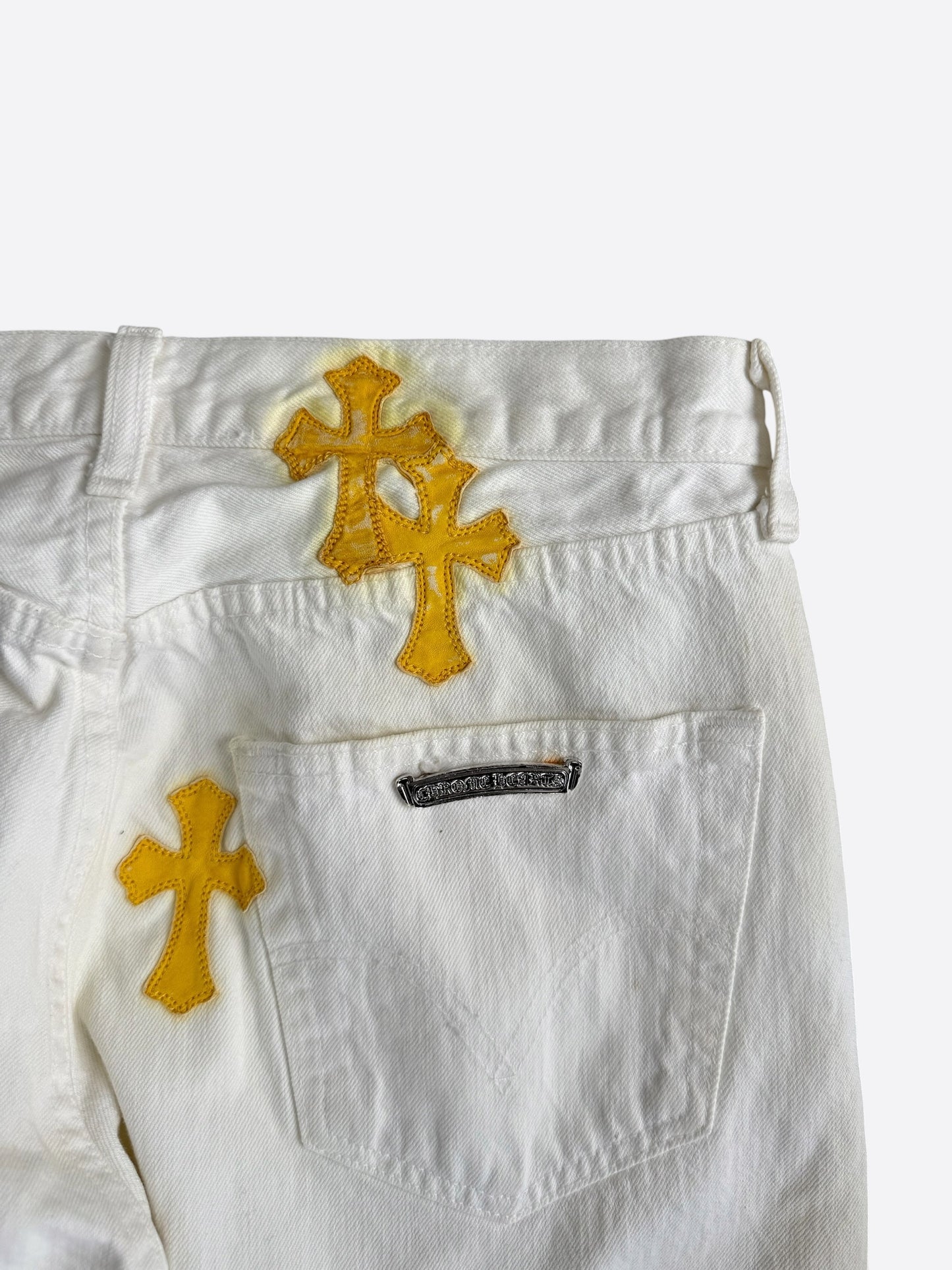 Chrome Hearts Levis White & Yellow Cross Patch Jeans