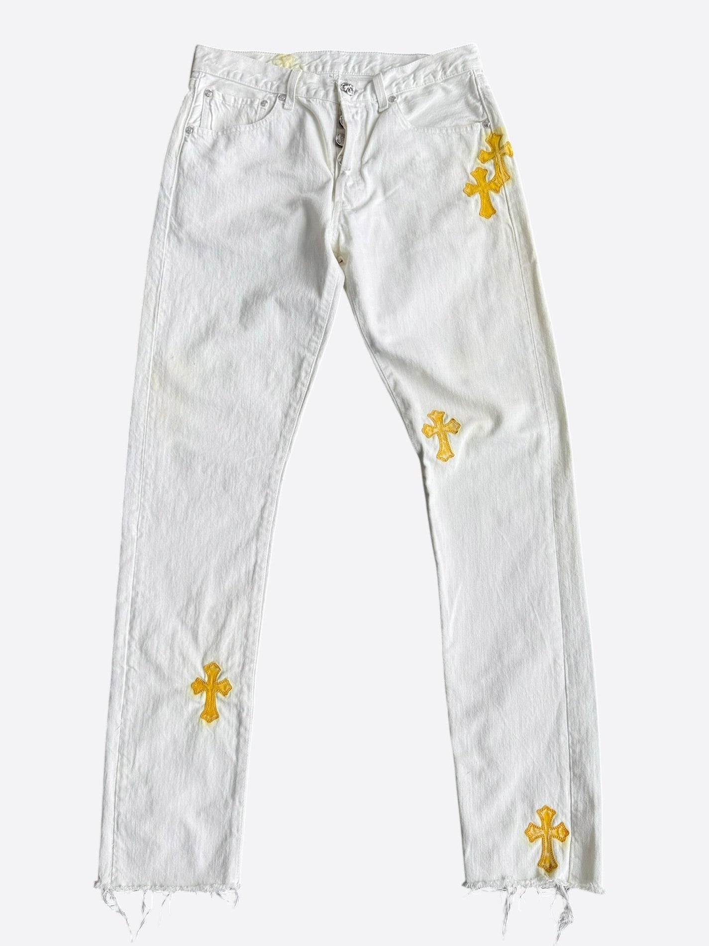 Chrome Hearts Levis White & Yellow Cross Patch Jeans