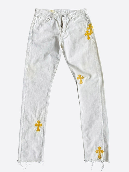 Chrome Hearts Levis White & Yellow Cross Patch Jeans