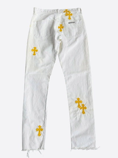 Chrome Hearts Levis White & Yellow Cross Patch Jeans