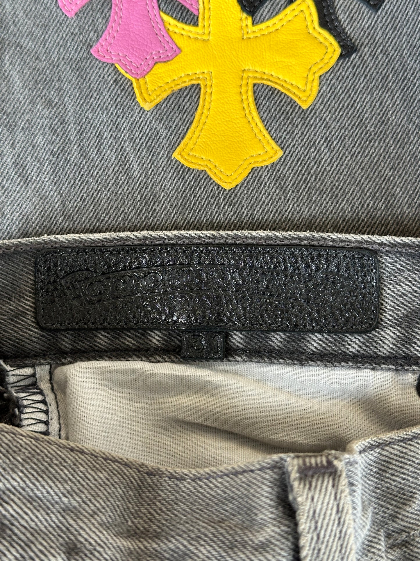 Chrome Hearts Levis Grey, Yellow & Pink London Patch Jeans