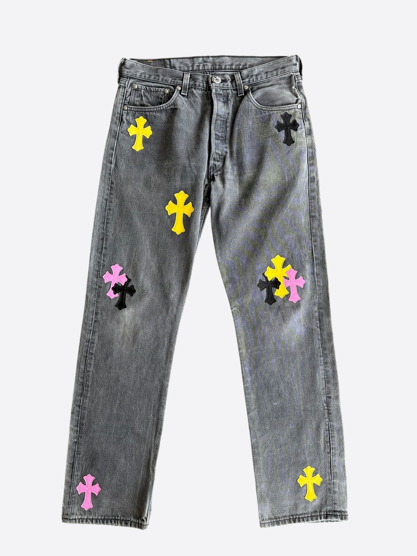 Chrome Hearts Levis Grey, Yellow & Pink London Patch Jeans