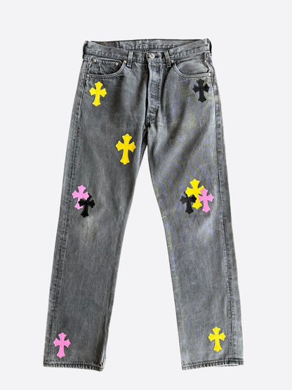 Chrome Hearts Levis Grey, Yellow & Pink London Patch Jeans