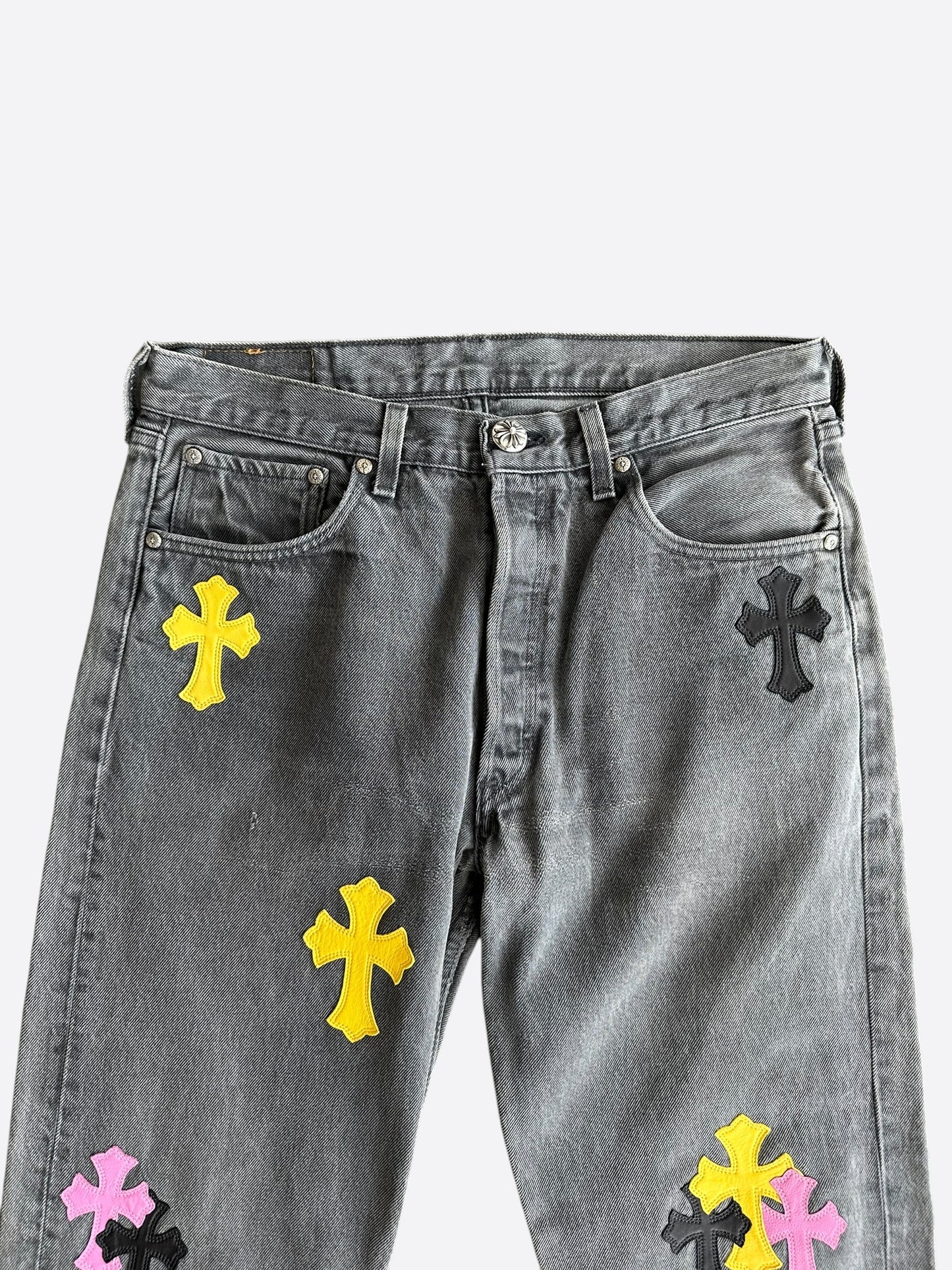 Chrome Hearts Levis Grey, Yellow & Pink London Patch Jeans