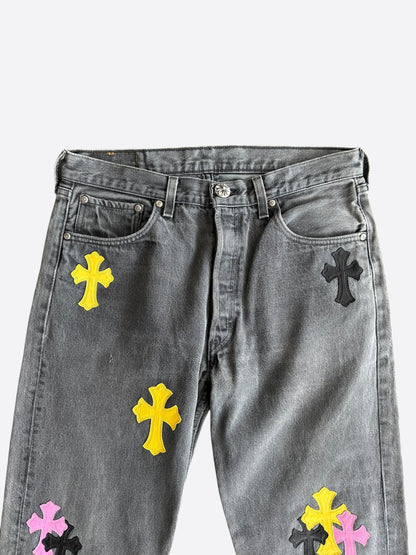 Chrome Hearts Levis Grey, Yellow & Pink London Patch Jeans