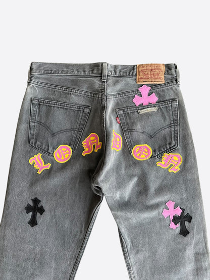 Chrome Hearts Levis Grey, Yellow & Pink London Patch Jeans