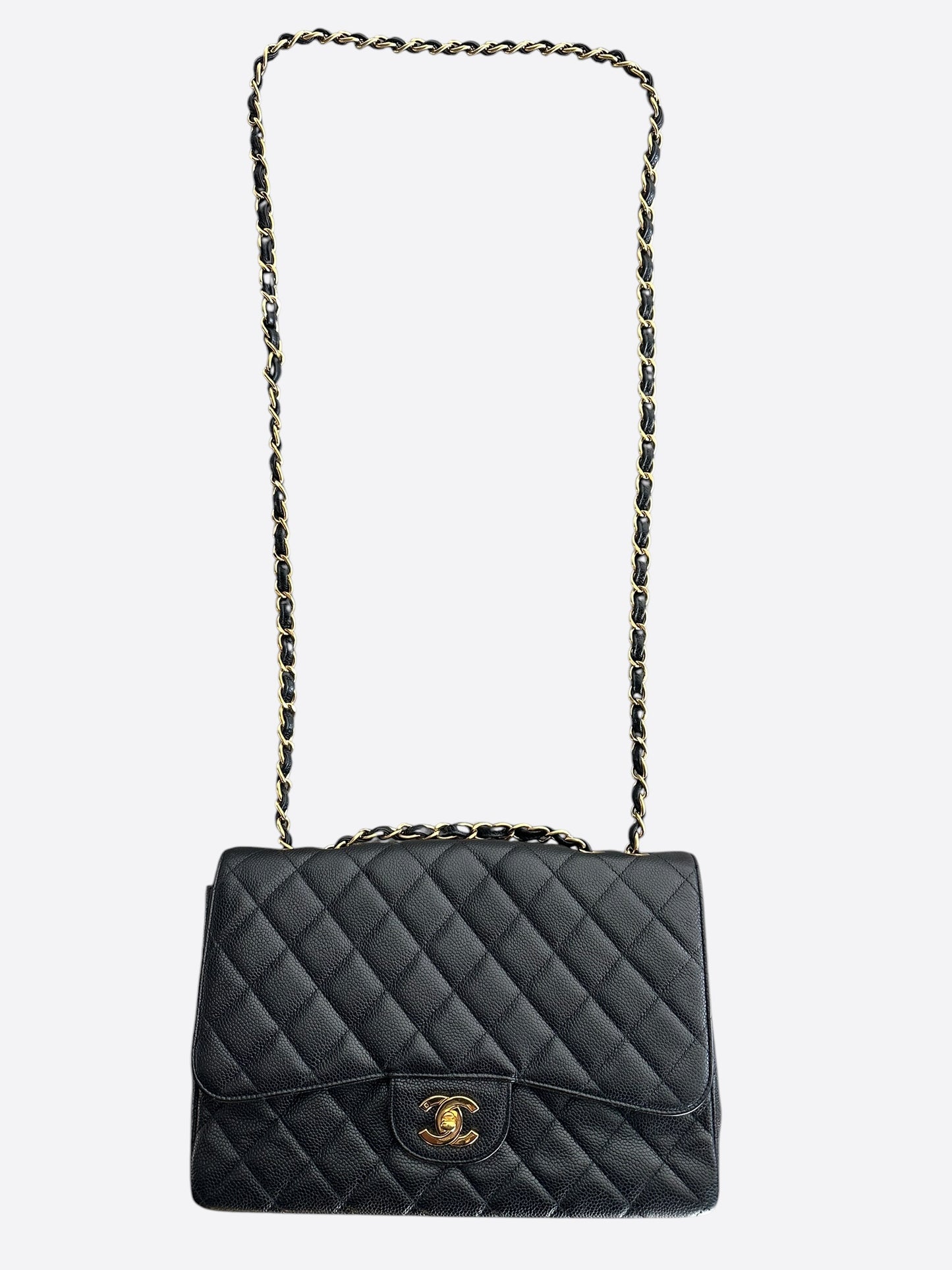 Chanel Black Caviar Quilted Jumbo Flap Bag