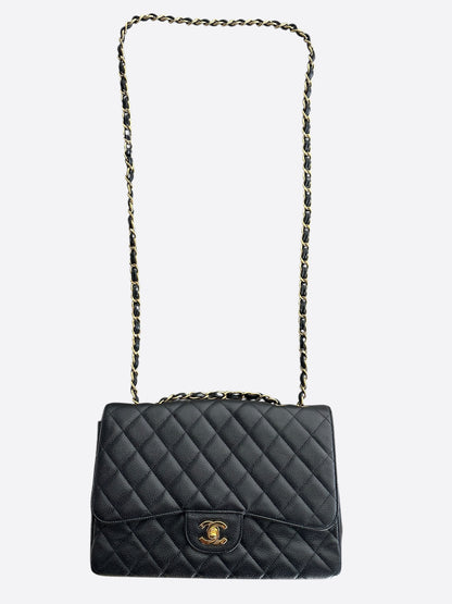 Chanel Black Caviar Quilted Jumbo Flap Bag