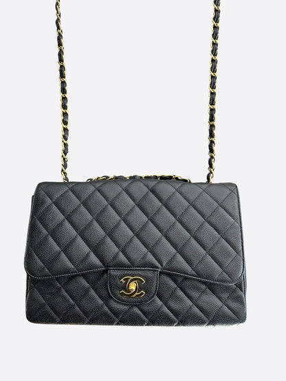 Chanel Black Caviar Quilted Jumbo Flap Bag