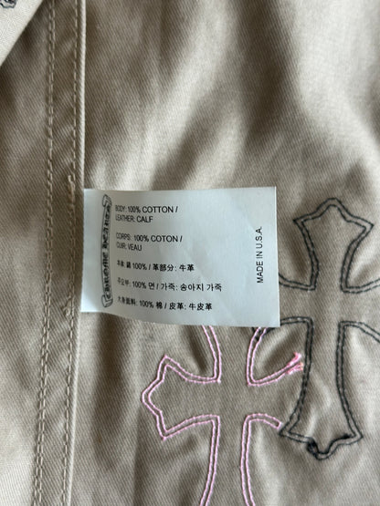 Chrome Hearts Tan, Pink & Checkered Cross Patch Work Dog Jacket