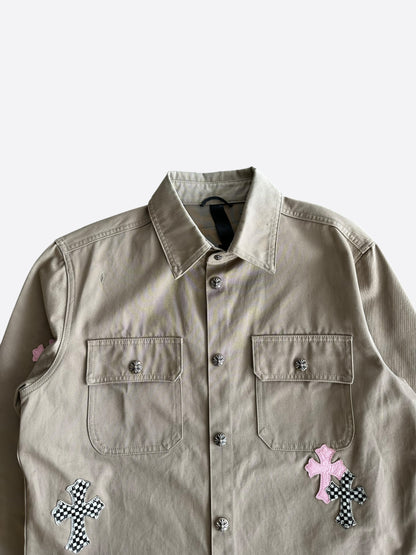 Chrome Hearts Tan, Pink & Checkered Cross Patch Work Dog Jacket