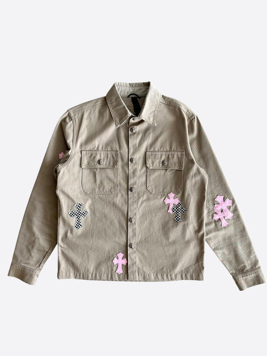 Chrome Hearts Tan, Pink & Checkered Cross Patch Work Dog Jacket