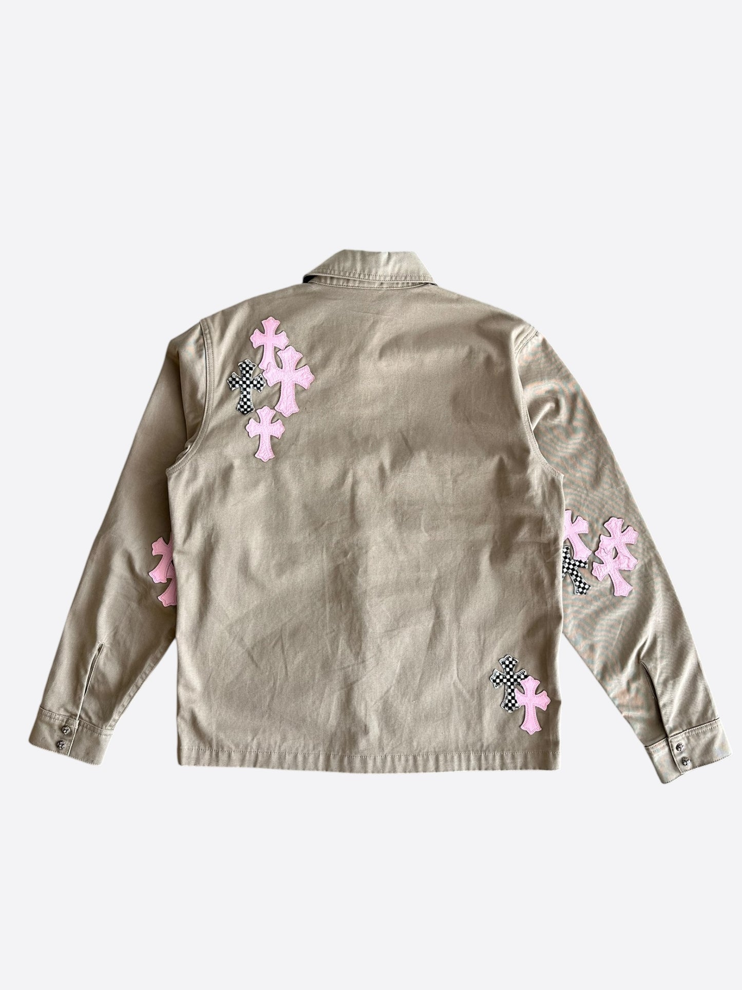 Chrome Hearts Tan, Pink & Checkered Cross Patch Work Dog Jacket