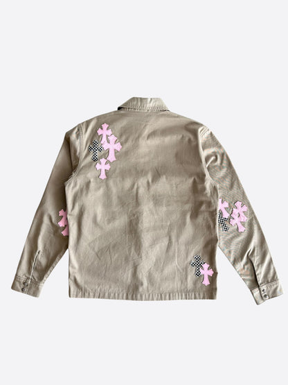 Chrome Hearts Tan, Pink & Checkered Cross Patch Work Dog Jacket