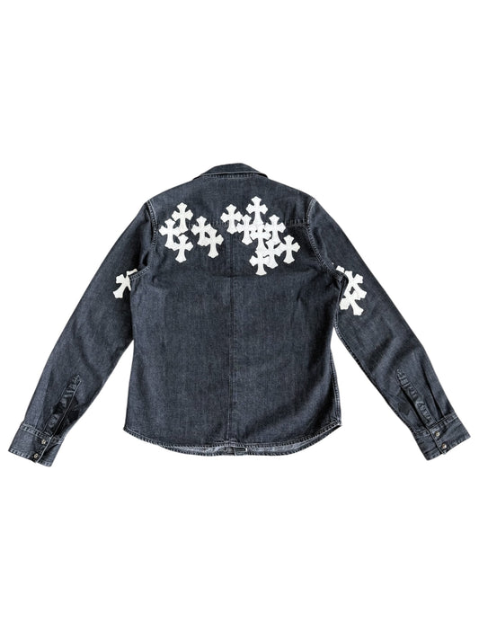 Chrome Hearts Grey & White Cross Patch Denim Shirt