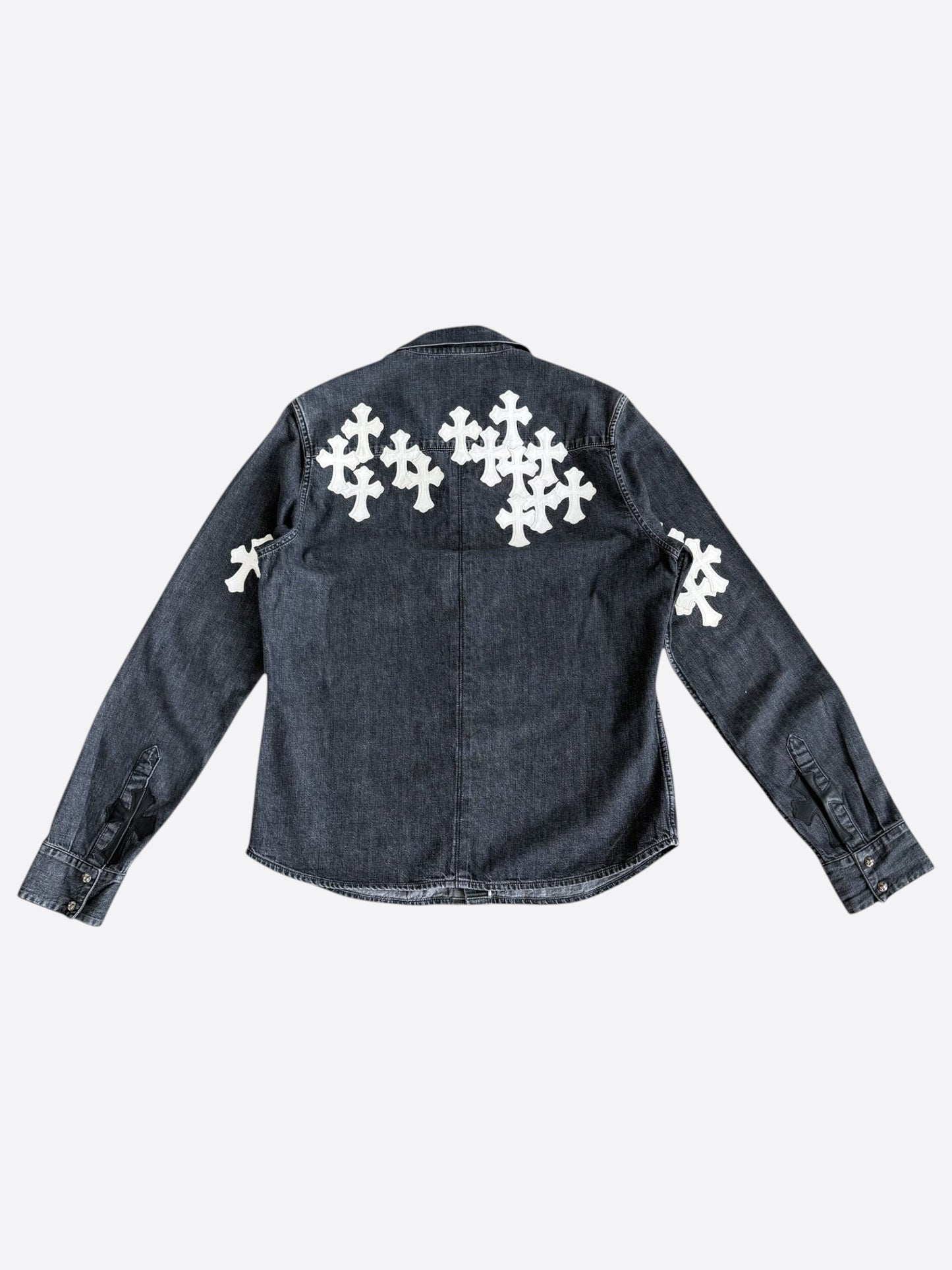 Chrome Hearts Grey & White Cross Patch Denim Shirt