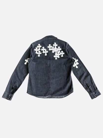 Chrome Hearts Grey & White Cross Patch Denim Shirt