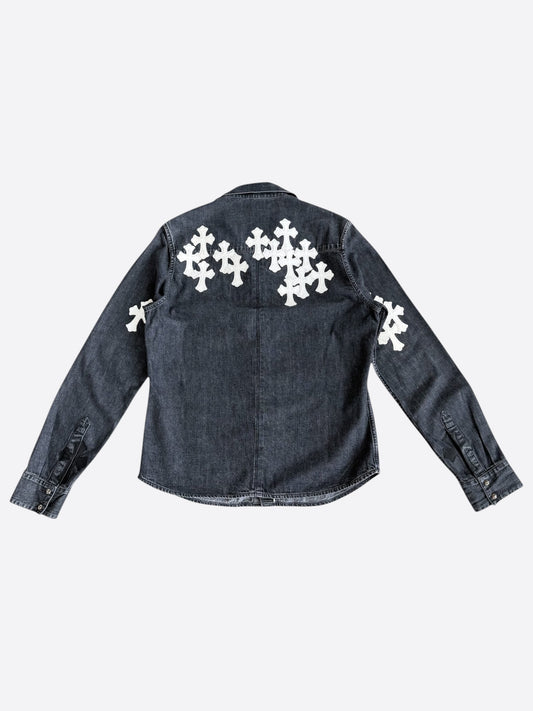 Chrome Hearts Grey & White Cross Patch Denim Shirt