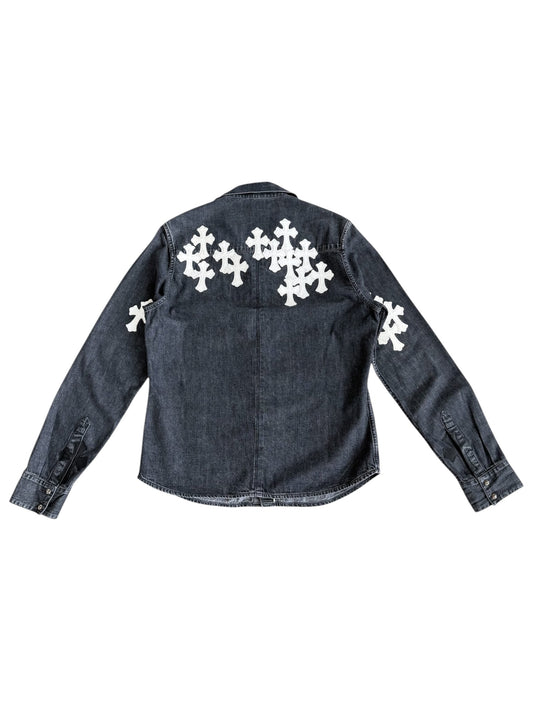 Chrome Hearts Grey & White Cross Patch Denim Shirt