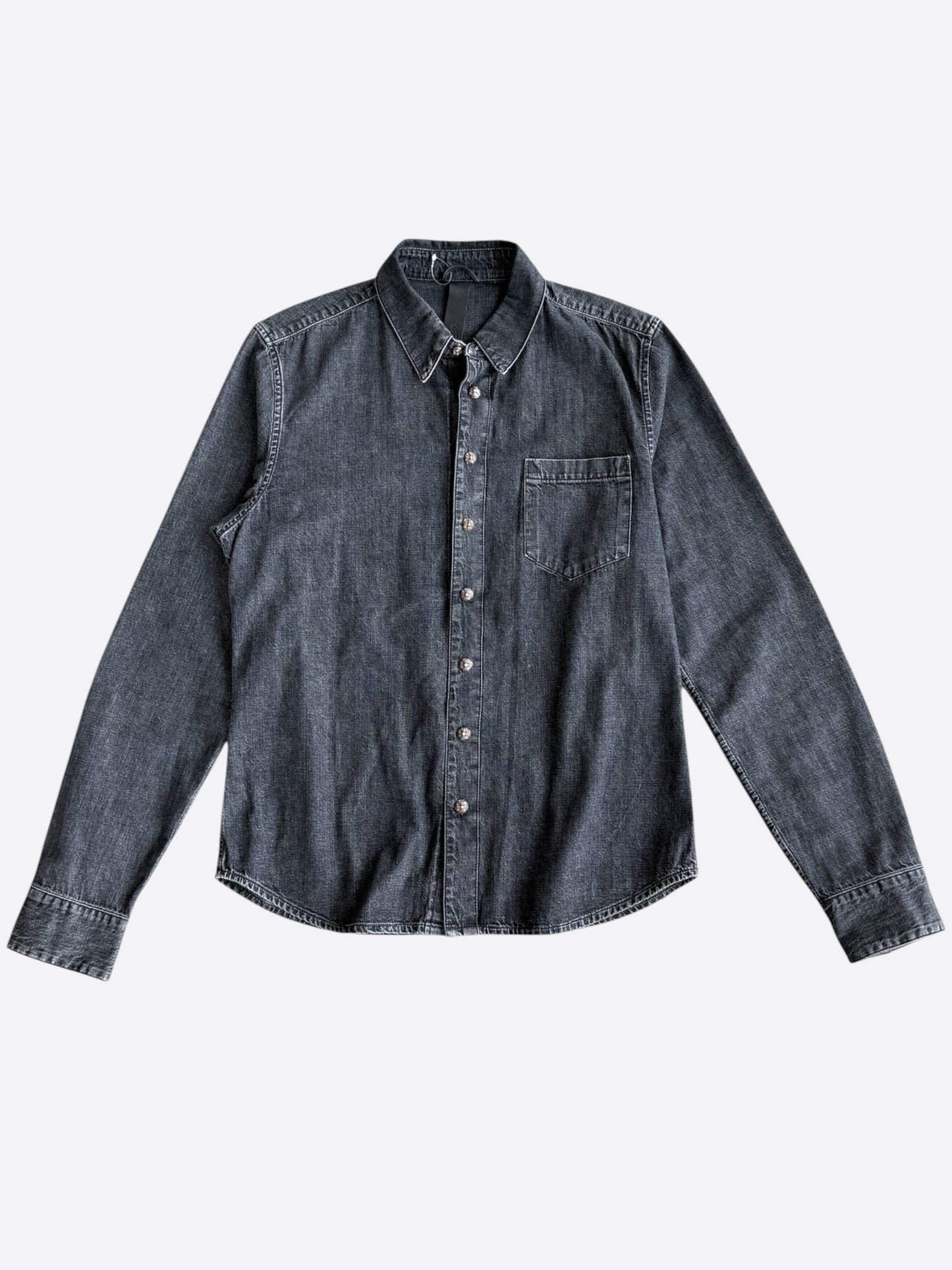 Chrome Hearts Grey & White Cross Patch Denim Shirt