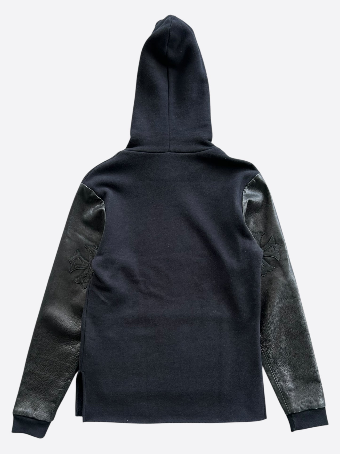 Chrome Hearts Black Leather Triple Cross Patch Hoodie