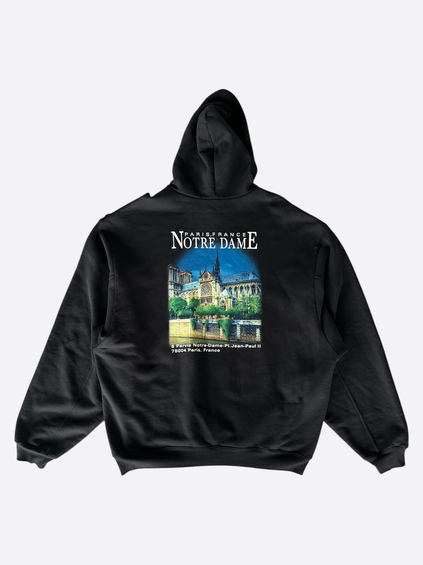 Balenciaga Black Notre Dame Distressed Hoodie