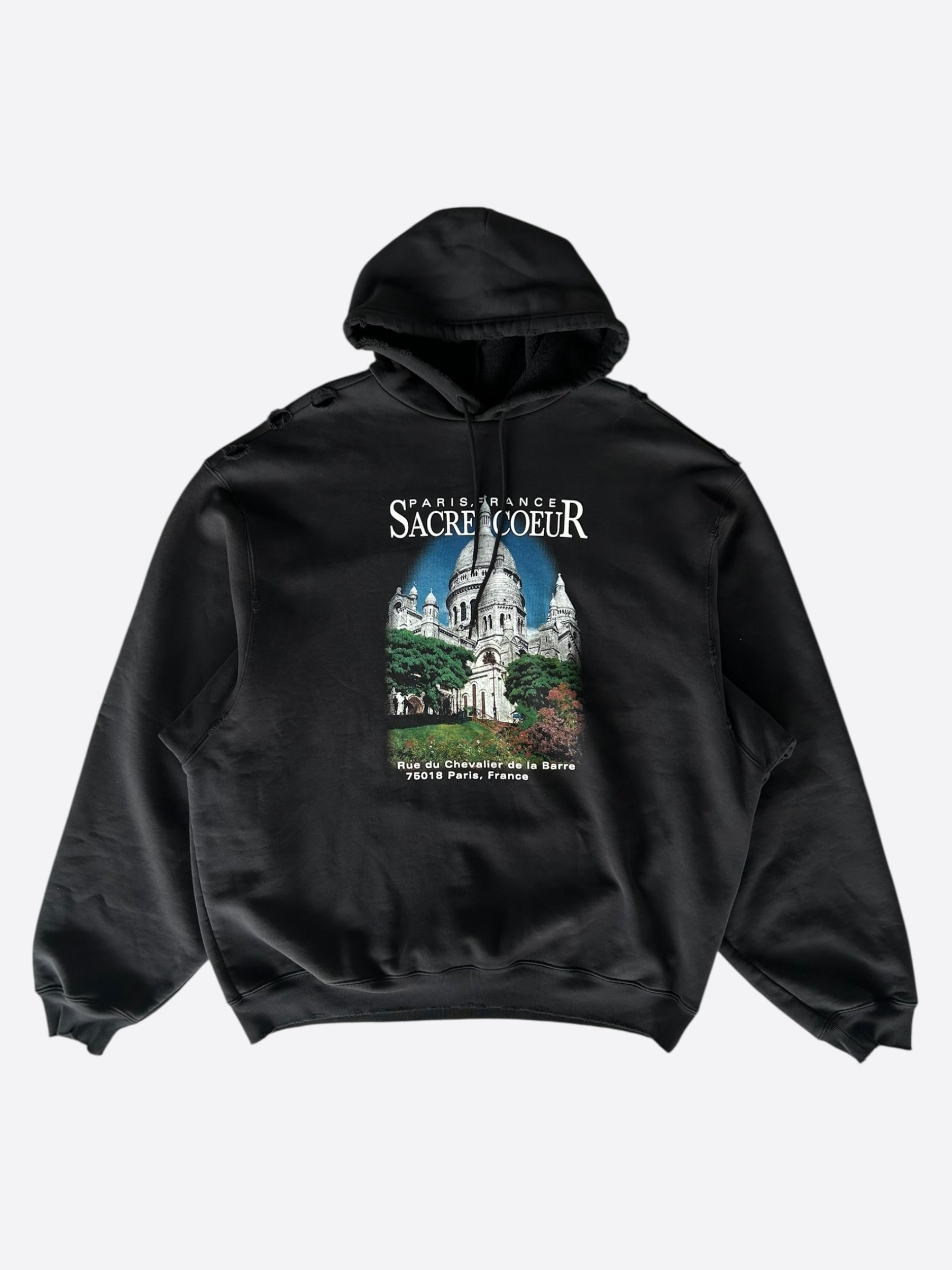 関税&送料込】Balenciaga Black Nylon Ben Sweatshirt Balenciaga Hoodie XS: Distressed Design