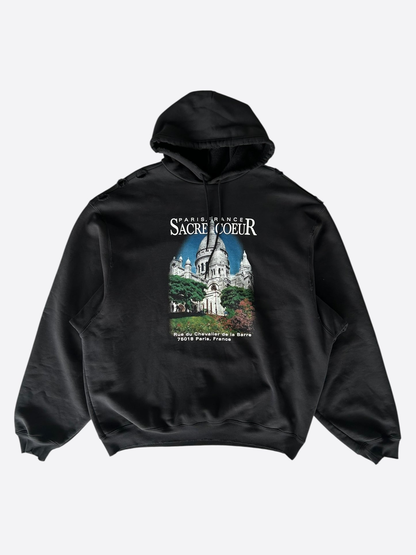 Balenciaga Black Notre Dame Distressed Hoodie