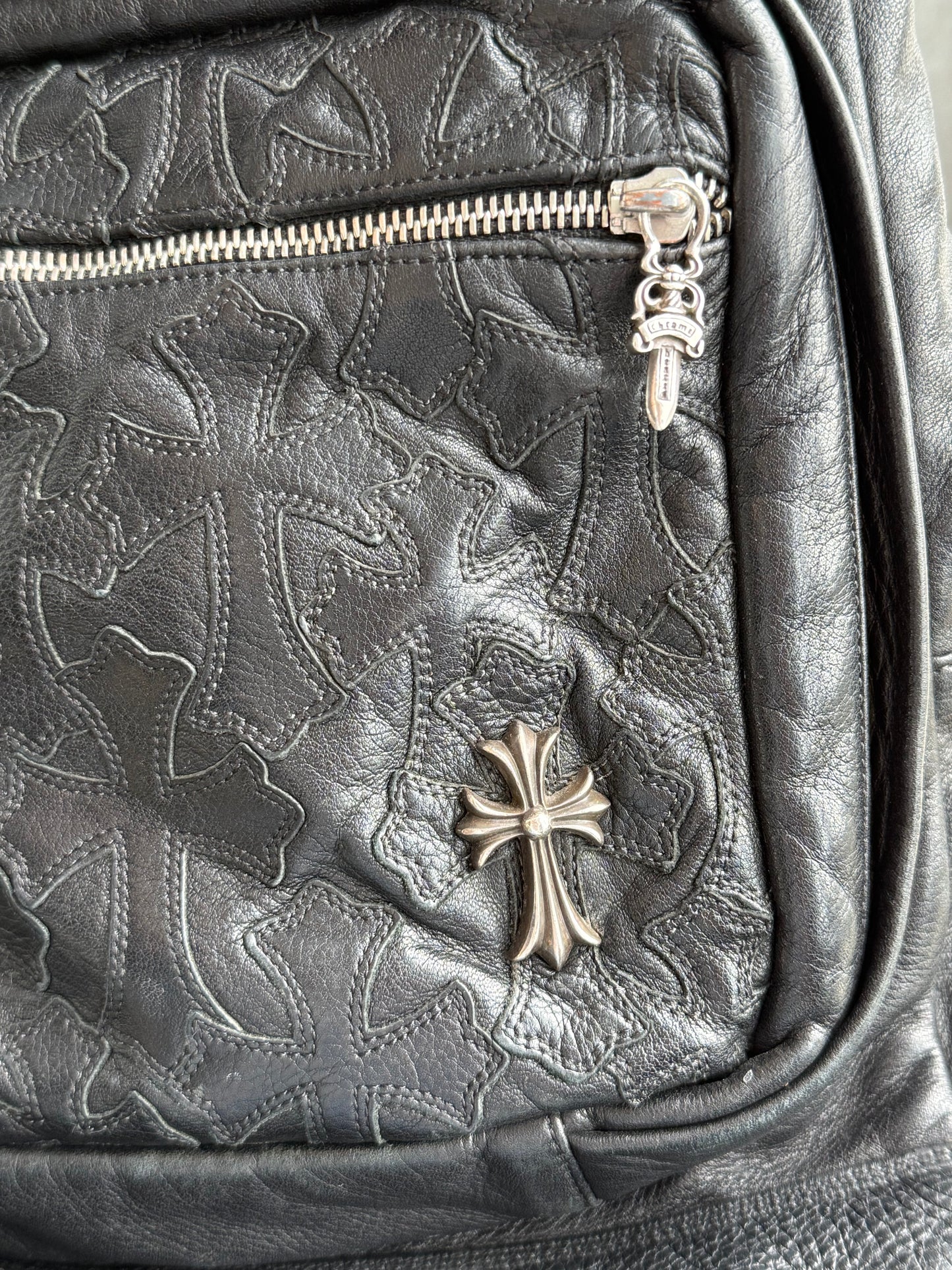 Chrome Hearts Black Cross Patch Leather 7th Grade Backpack