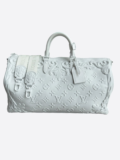 Louis Vuitton White Ornament Monogram Keepall 50