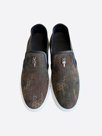 Chrome Hearts Green Camoufalge Dagger Slip On Sneakers