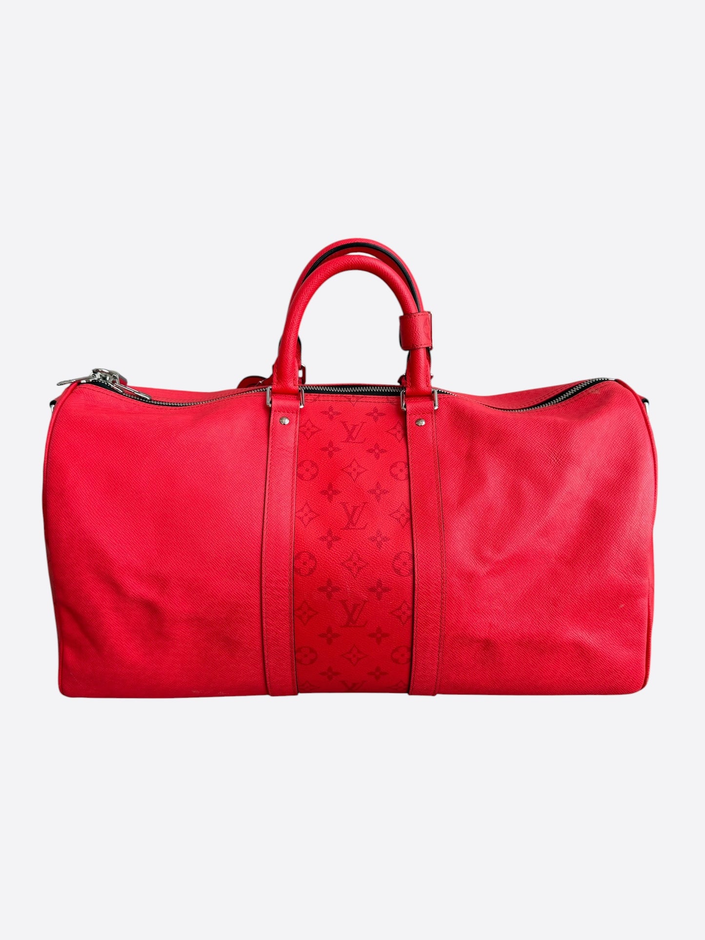Louis Vuitton Red Taigarama Monogram Keepall 50