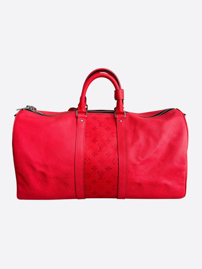 Louis Vuitton Red Taigarama Monogram Keepall 50
