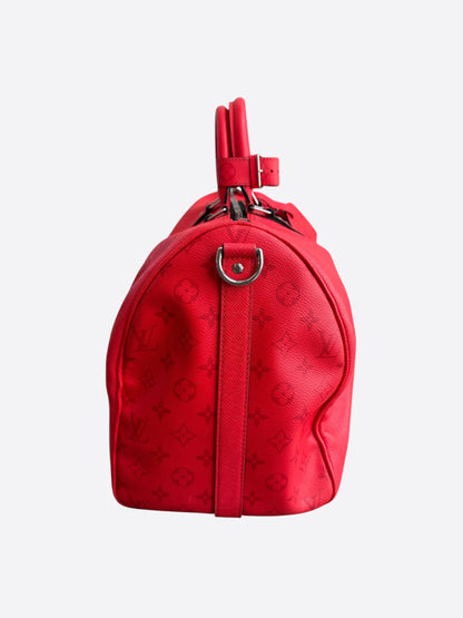 Louis Vuitton Red Taigarama Monogram Keepall 50