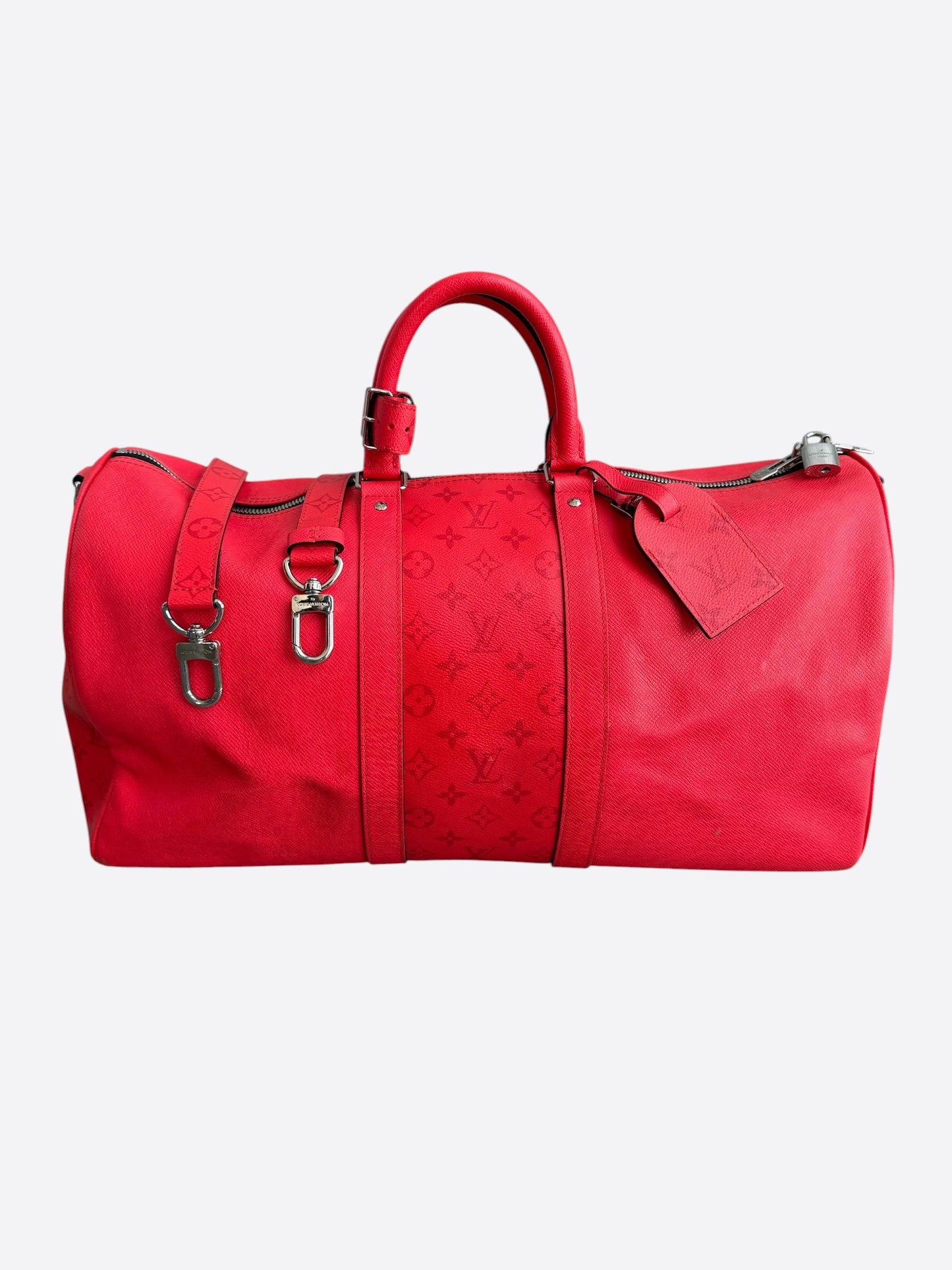 Louis Vuitton Red Taigarama Monogram Keepall 50