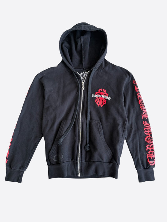 Chrome Hearts Black & Red Dagger Logo Zip Up Hoodie