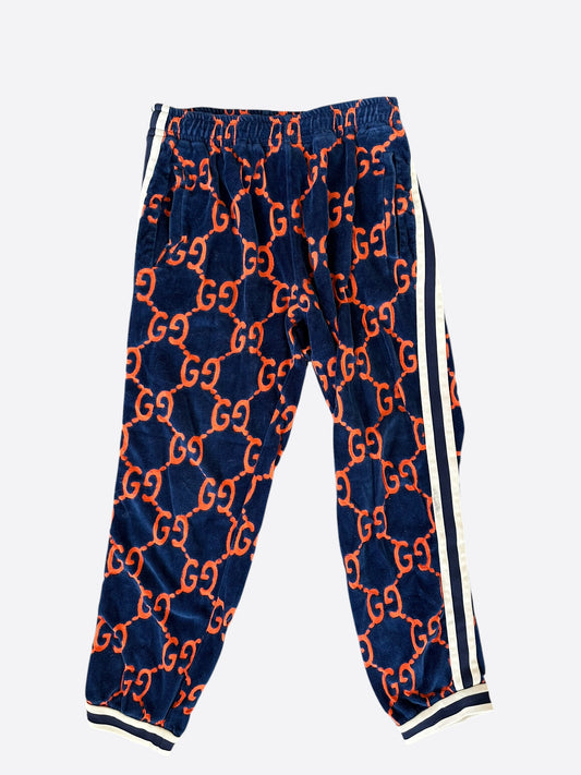 Gucci Navy & Red Chenille GG Monogram Jacquard Track Pants