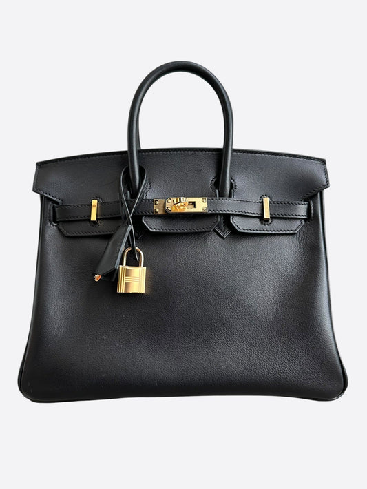 Hermes Black Evergrain & Gold Hardware Birkin 25
