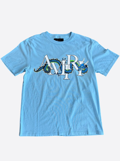 Amiri Blue & White Dragon Logo T-Shirt