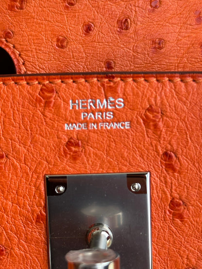 Hermes Orange Ostrich & Palladium Hardware Birkin 30
