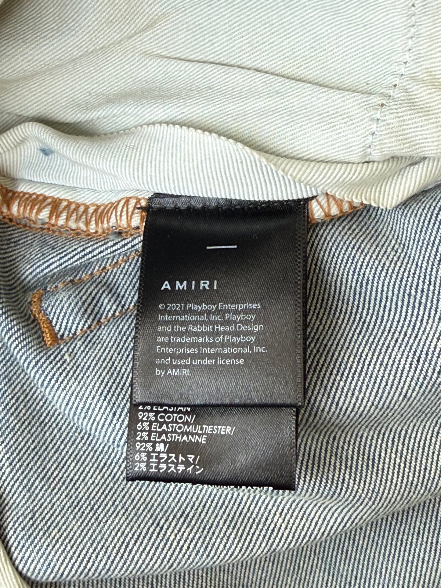 Amiri Playboy Clay Indigo & Black Bunny Patch MX1 Jeans