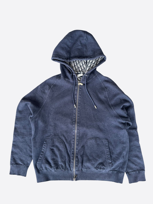 Dior Navy Oblique Zip Up Hoodie