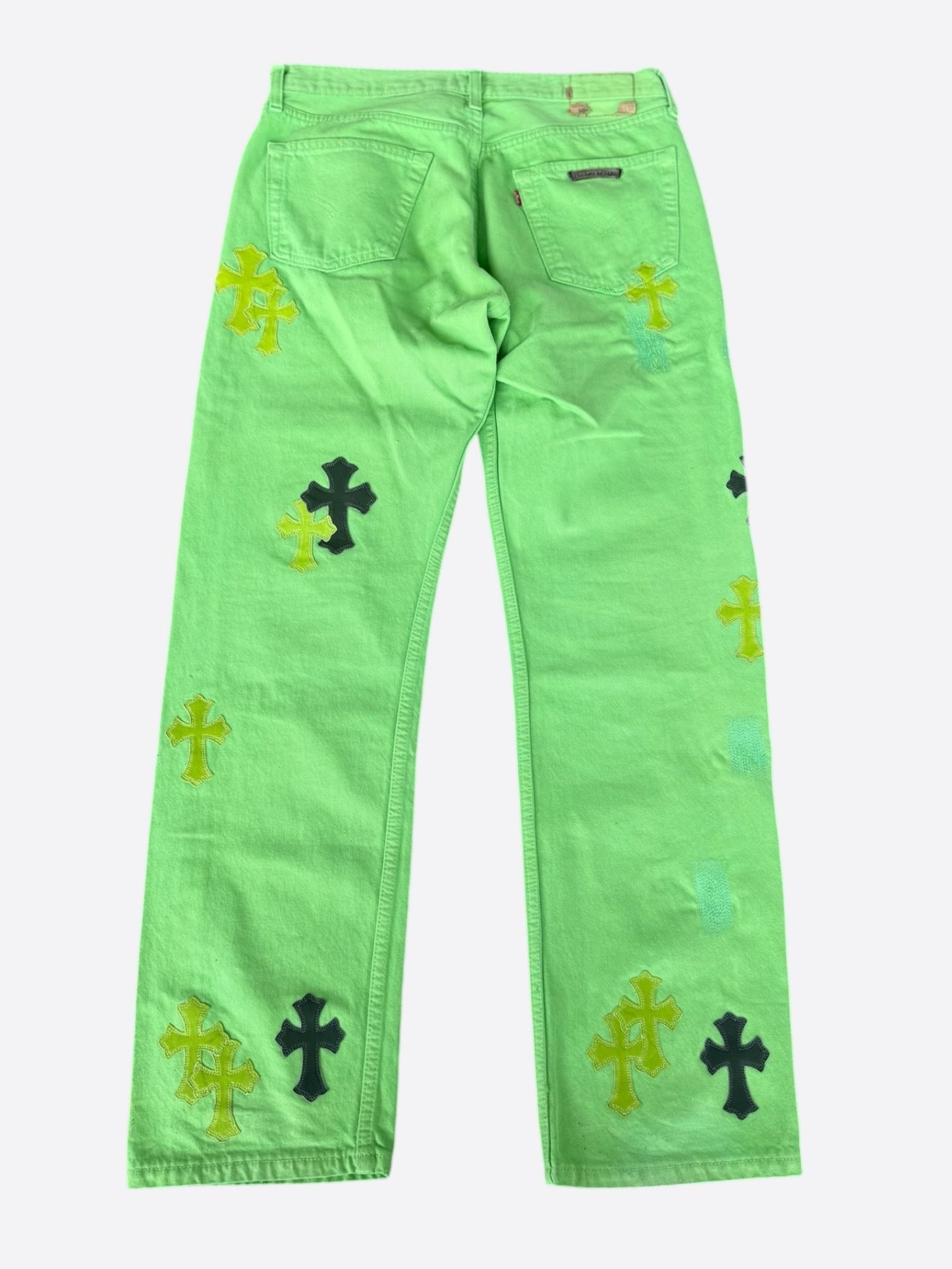 Chrome Hearts Levis Green & Black Cross Patch Jeans